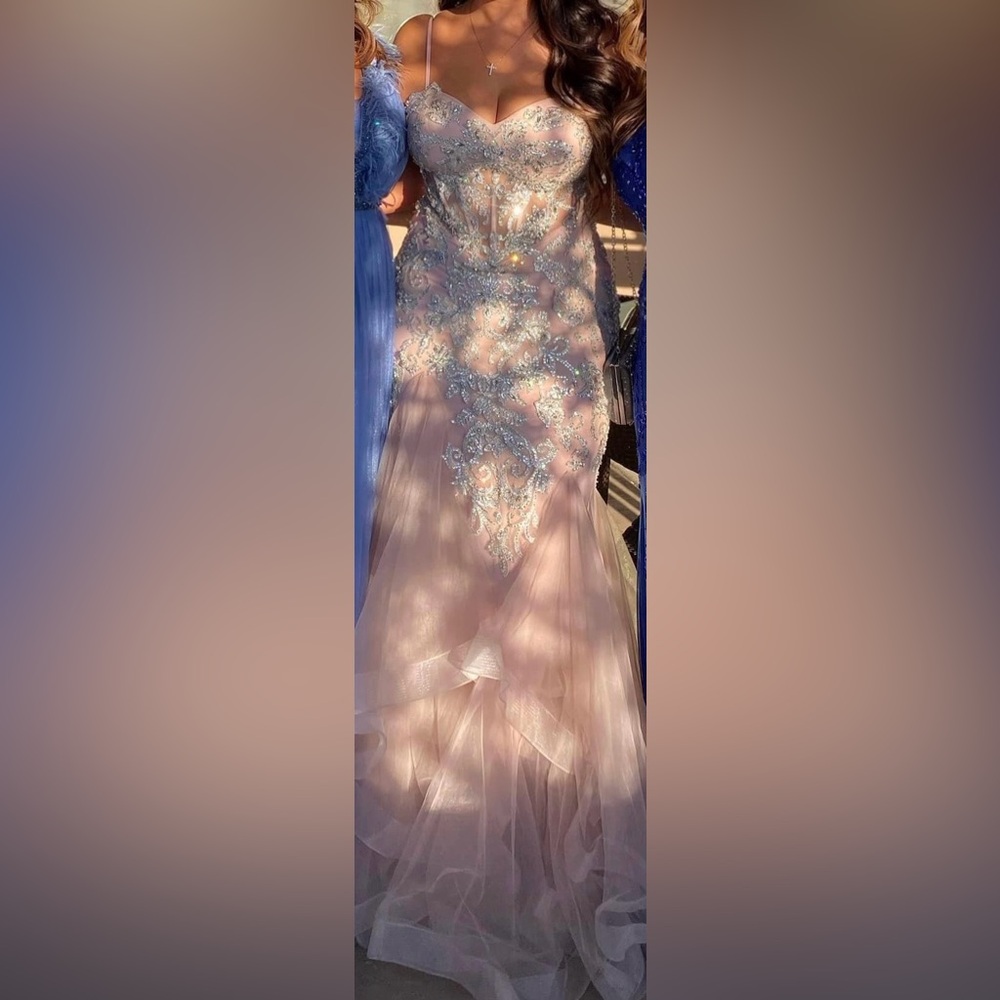 Portia and Scarlett Pink and Silver Prom Dress - Picture 4 of 4